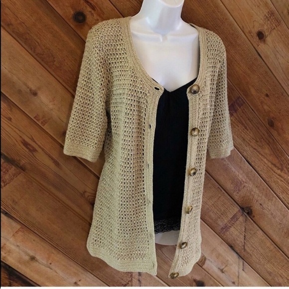 Michael Kors all seasons gold open knit button down ca… - Picture 7 of 10